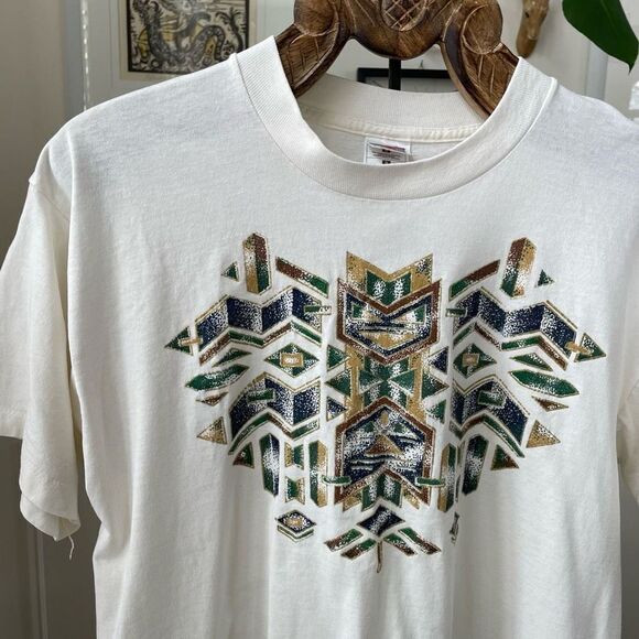 Vintage 90s 1995 Fruit of the Loom Southwestern Aztec Print Unisex L - Picture 1 of 8